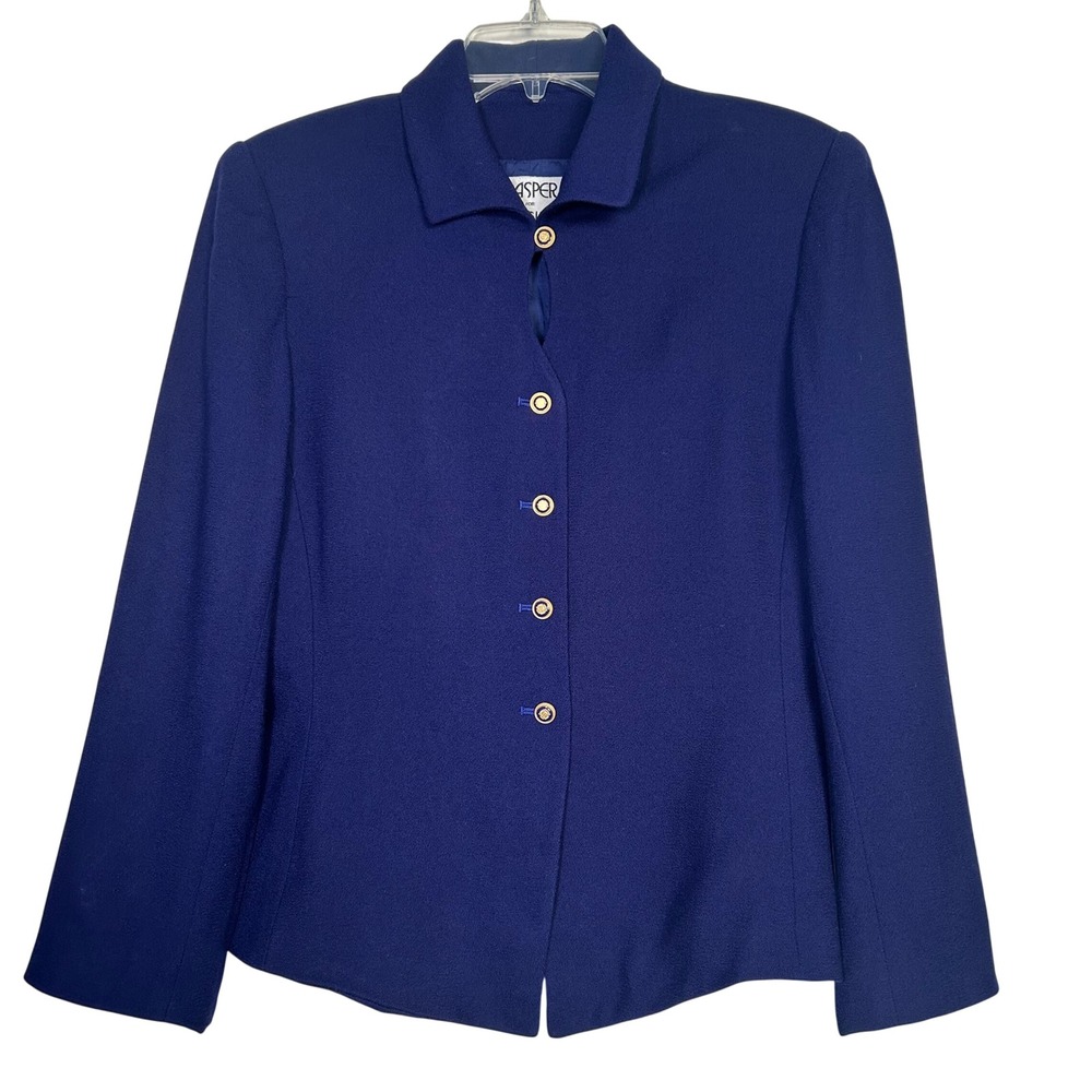 Kasper ASL Vintage 100% Wool Cobalt Blue Blazer Jacket Women's Size‎ 10